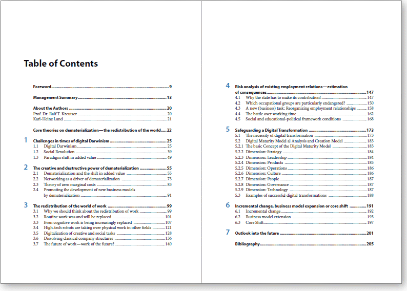 Muster-Inhaltsverzeichnis aus einem Sachbuch, gesetzt von Johann-Christian Hanke